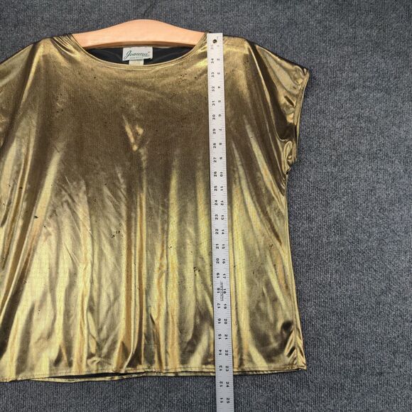 Vintage Joanna Metallic Gold Blouse Womens Size Small Short Sleeve Shiny - Picture 10 of 12